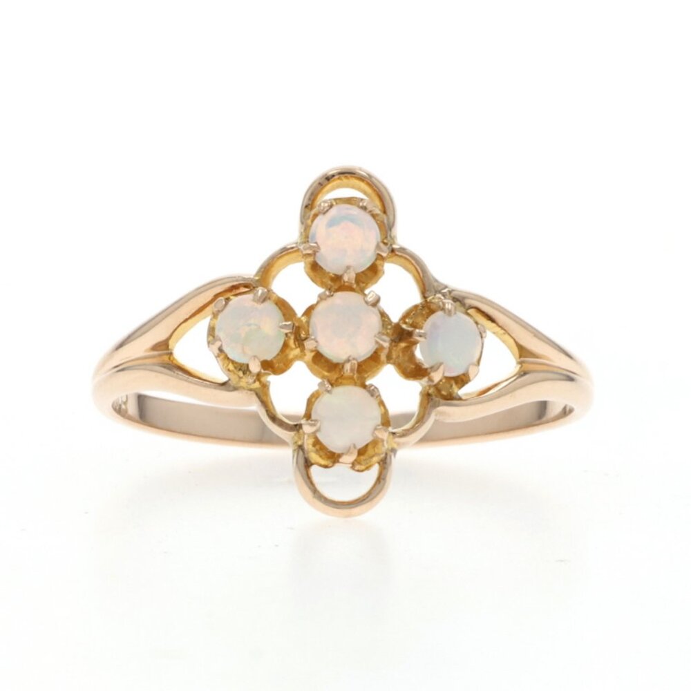 Opal Cluster Gold Ring - White Opal Floral Design